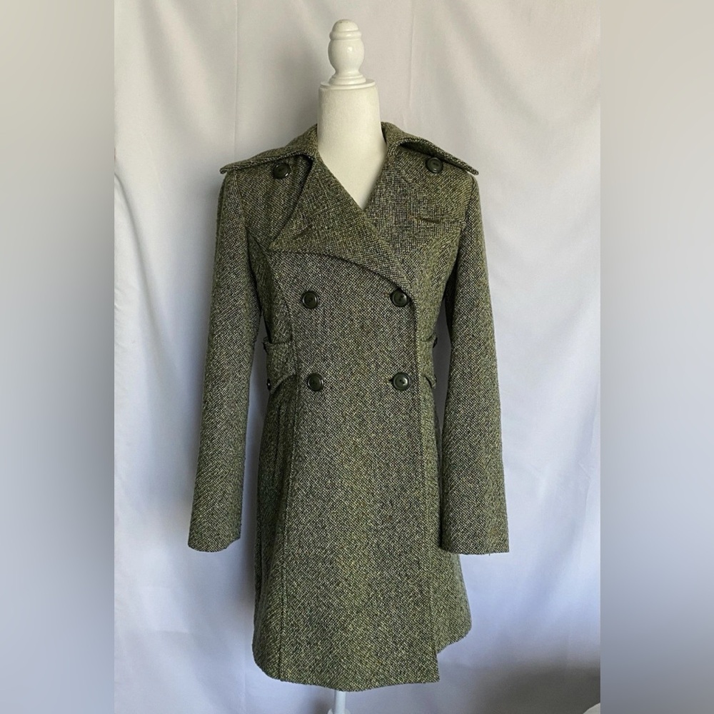 Guess Green Tweed Trench Coat